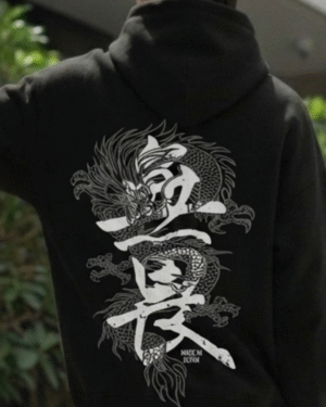 H&U Oversized Fleece Hoodie – Black | Bold Minimal Graphic Print