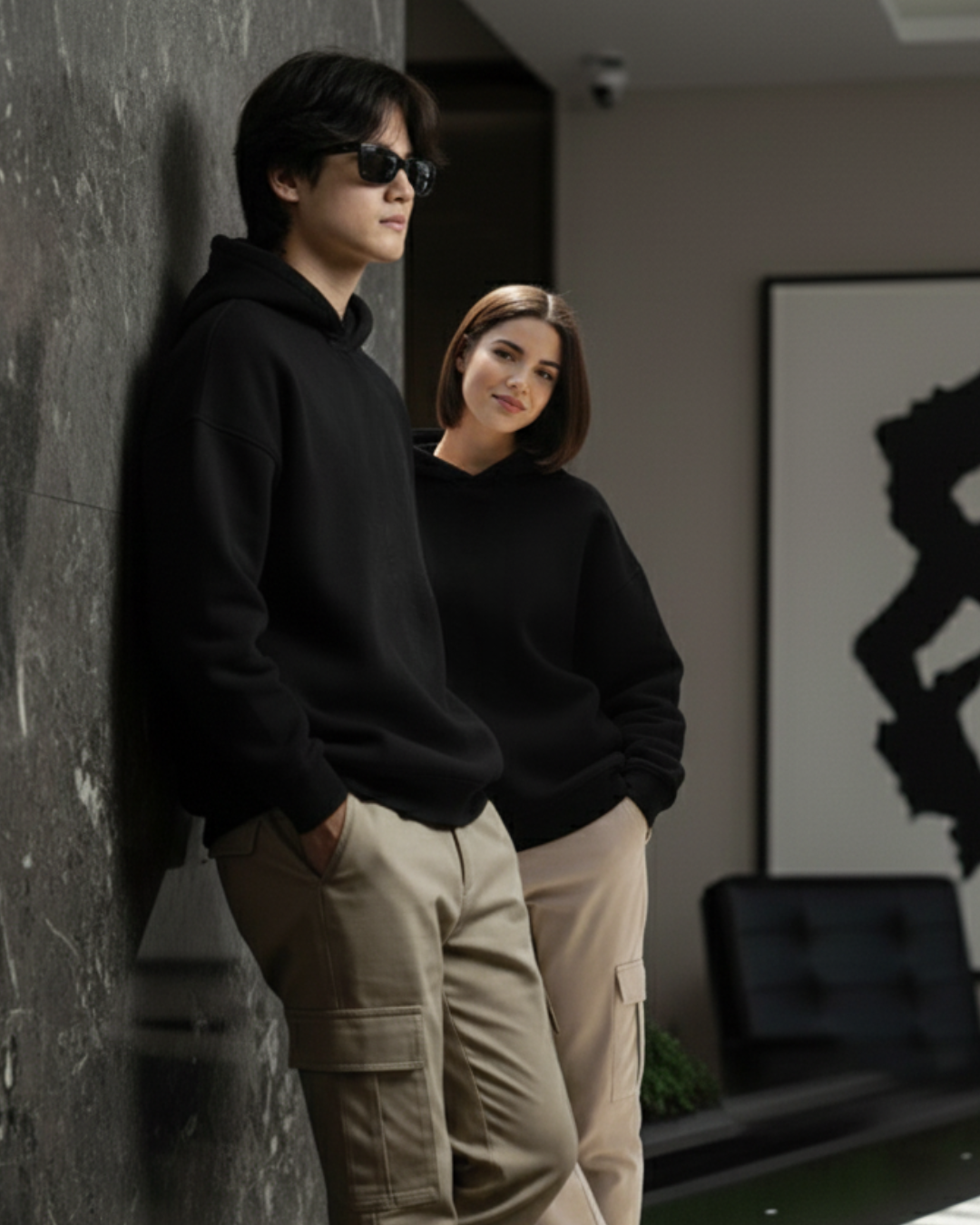 H&U Oversized Fleece Hoodie (Unisex) – Black | Minimal Streetwear Comfort - Image 4