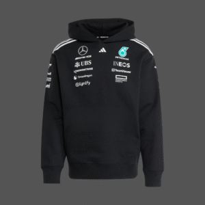 H&U Oversized Fleece Hoodie – Black & White | Mercedes F1 Graphic Edition