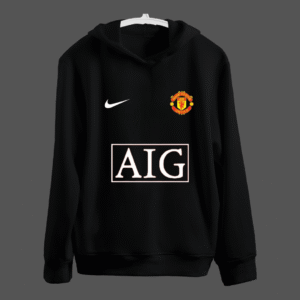 H&U Oversized Fleece Hoodie – Black | Manchester United x Ronaldo 7 (Retro AIG) Edition