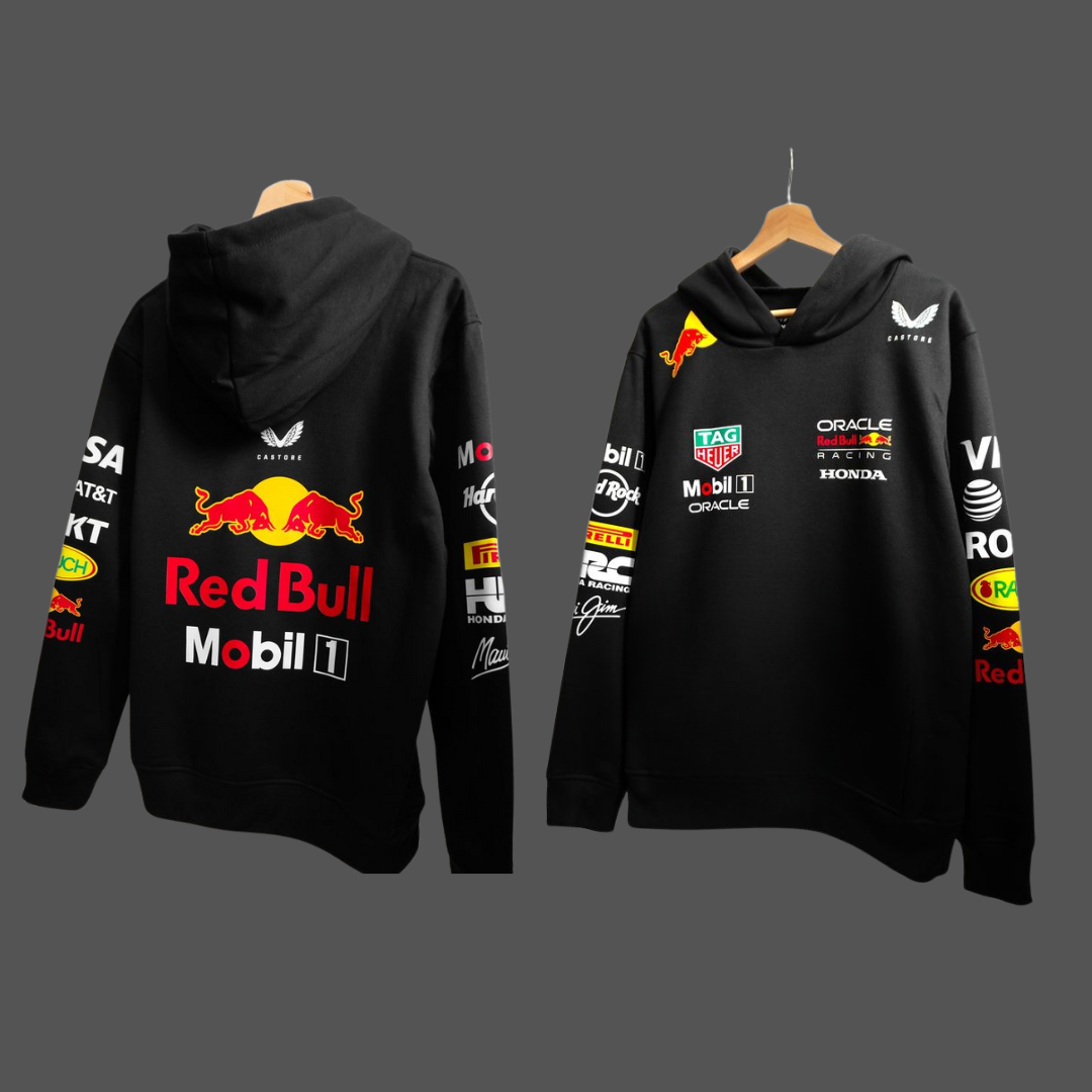 H&U Oversized Fleece Hoodie – Black | Red Bull Graphic Edition - Image 6