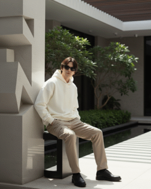 H&U Oversized Fleece Hoodie (Unisex) – Off White | Minimal Streetwear Comfort