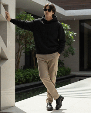 H&U Oversized Fleece Hoodie (Unisex) – Black | Minimal Streetwear Comfort