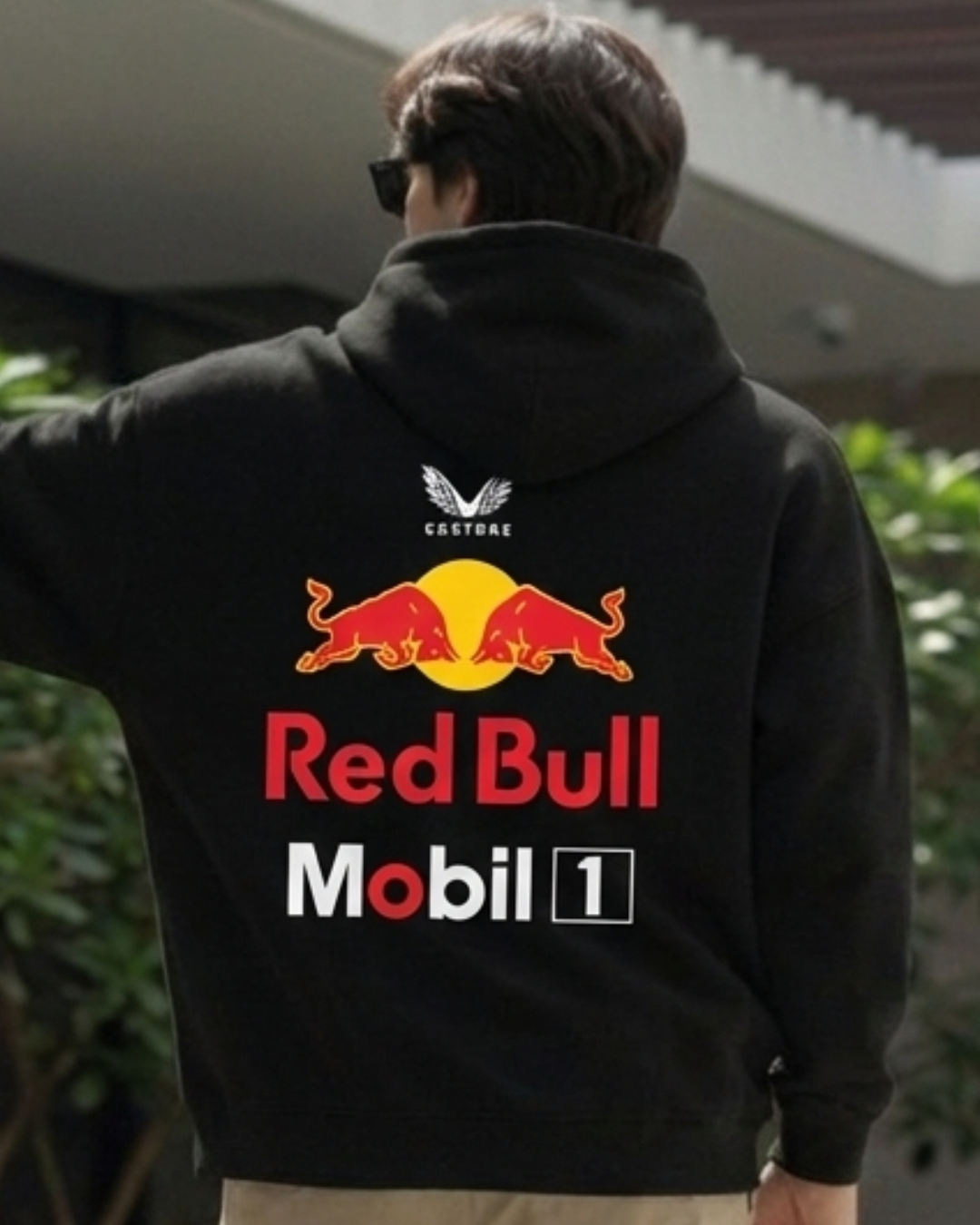 H&U Oversized Fleece Hoodie – Black | Red Bull Graphic Edition - Image 2